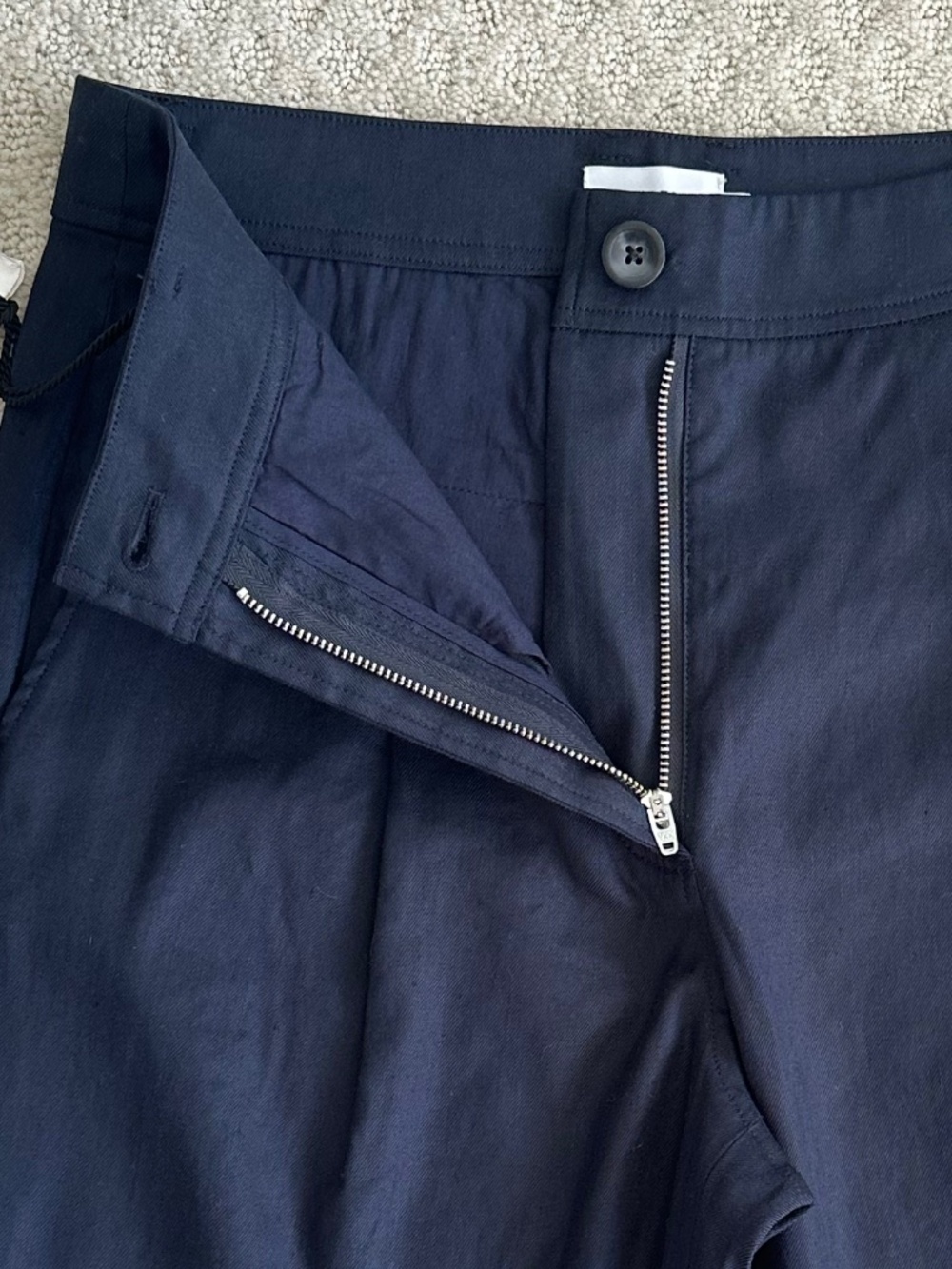 The Reset Slouchy Crop Pleated Trouser Navy Small Linen Blend Relaxed Office NWT - Picture 7 of 12